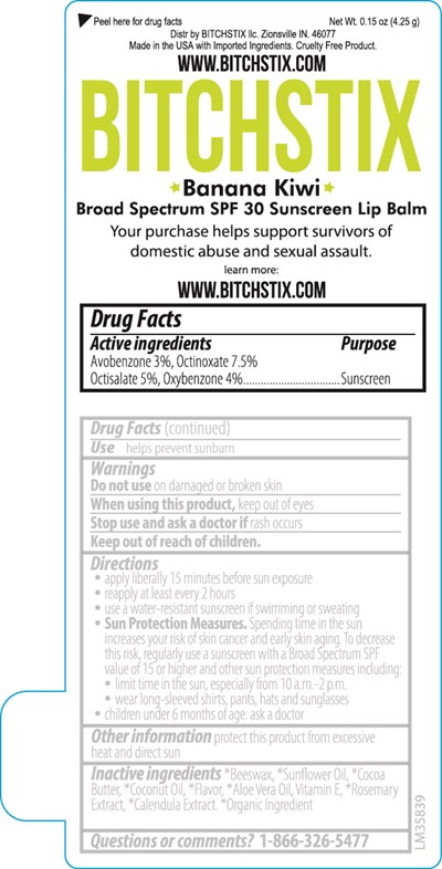 Bitchstix Banana Kiwi SPF 30 Broad Spectrum Sunscreen Lip Balm 0.15 oz Label - 99939 LM35839 Bitchstix Banana Kiwi SPF 30 Broad Spectrum Sunscreen 2023 2 15 OL